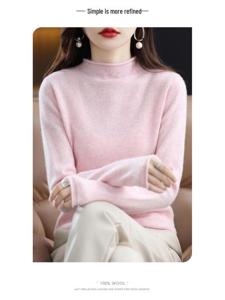 Женский свитер с полуворотом из мериносовой шерсти - 100% чистая шерсть, закрученный край, осенне-зимний трикотажный пуловер