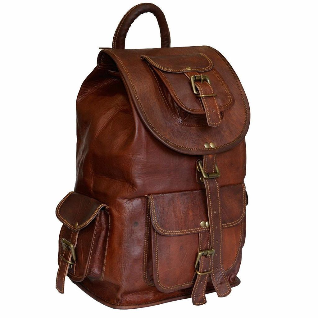 Bag Goat Leather Backpack Rucksack Laptop Vintage Brown Genuine Travel Men