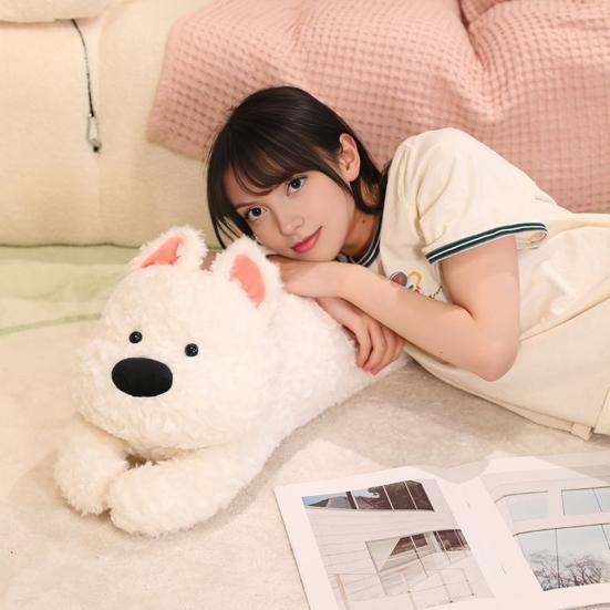 Stuffed Dog Pillow Fuzzy Dog Plush Toy Fluffy Cuddle Pillow Cute Animal Long Pillow Sofa Bed Use Cushion Gift for Kids Adults
