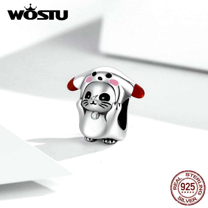 WOSTU Бусины из стерлингового серебра 925 пробы с изображением животных, подвеска в виде милого кота, подходит для оригинального браслета, ожерелья, ювелирные изделия своими руками