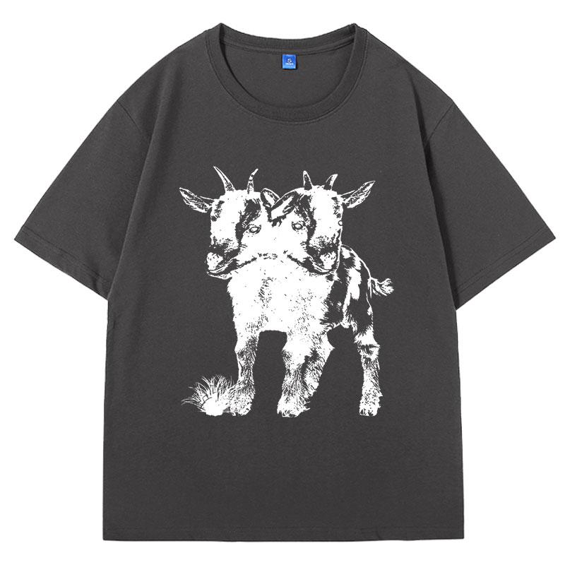 Two Headed Goat Shirt Funny Meme T Shirt for Women Men Cool Graphic T Shirts Weird Creepy Occult T-shirt Short Sleeve Clothes