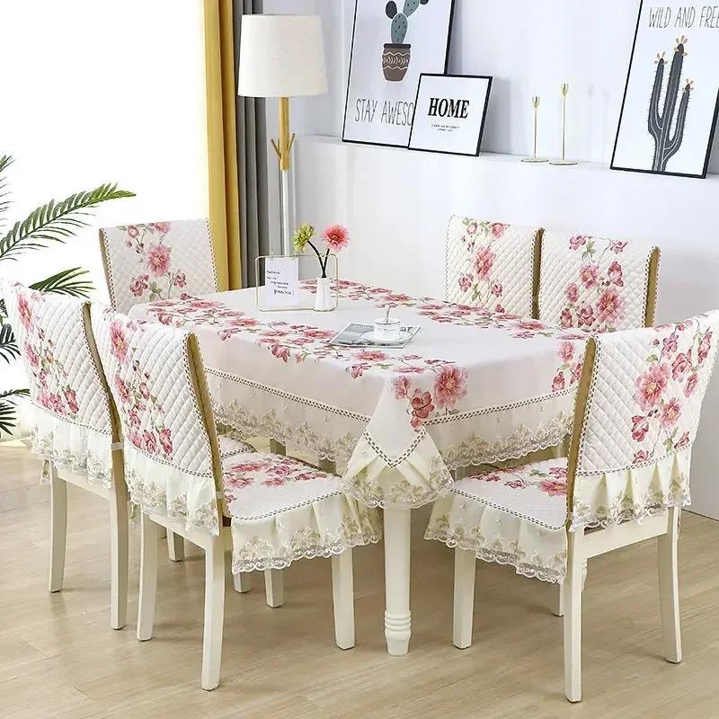 Волнистый кружевной чехол на стул с цветочным узором, утолщенная тканевая подушка для обеденного стола, европейский стиль, большой скатерть с цветком, чехол на стул
