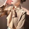 French Bow Women's Long-sleeved Spring New White Shirt Loose Design Top
