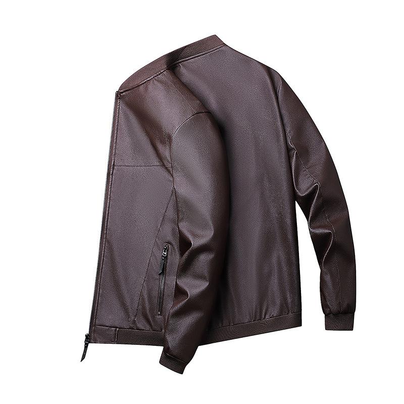 Youth Baseball Collar Short Jacket, Fashionable, Handsome and Casual, Thin Velvet Stand Collar Leather Jacket for Men