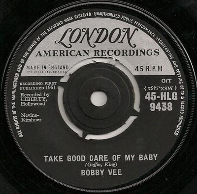7-дюймовая пластинка BOBBY VEE - Take Good Care Of My Baby 45HLG9438 London Records, 1961 UK Рок Б/У