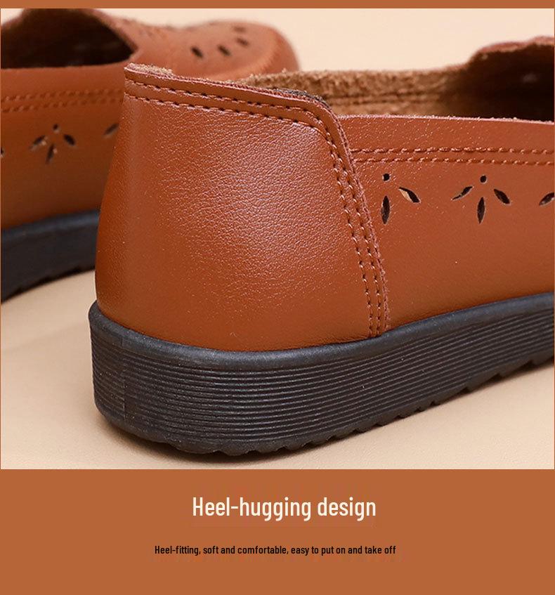 Летние дышащие кожаные сандалии для мамы – Мягкая подошва, Нескользящие балетки для женщин среднего и пожилого возраста