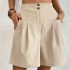[High Waist Solid Color Shorts] Solid Color High Waist Shorts, Casual Loose Wide Leg Shorts For Summer, Women's Clothing
