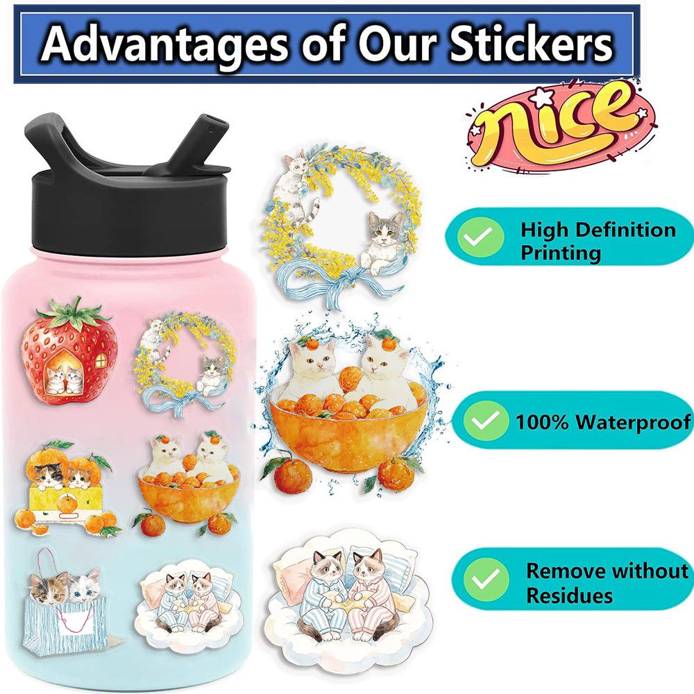 50Pcs/Set Cozy Watercolor Cat Dreamland Series 02 PET Stickers Waterproof DIY Fashion Decals Transparent Stickers