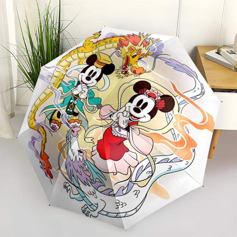 1pc Dragon Mickey Minnie Pattern Beautiful Looking Automatic Folding Umbrella, 3 Folding, 8 Pole Frame Design, Durable and Suitable for Trav