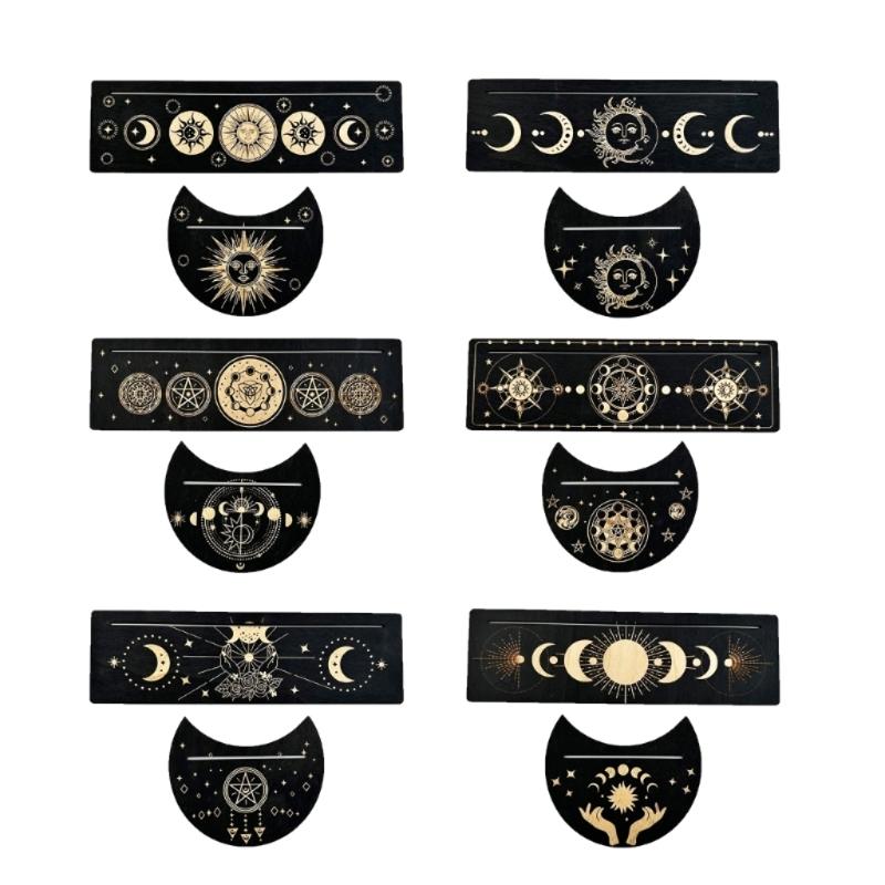 Moon Shape and Rectangle Cards Holder for Witch Divinations Tools Wood Tarot Cards Stand Holder Moon Phases Altar Base