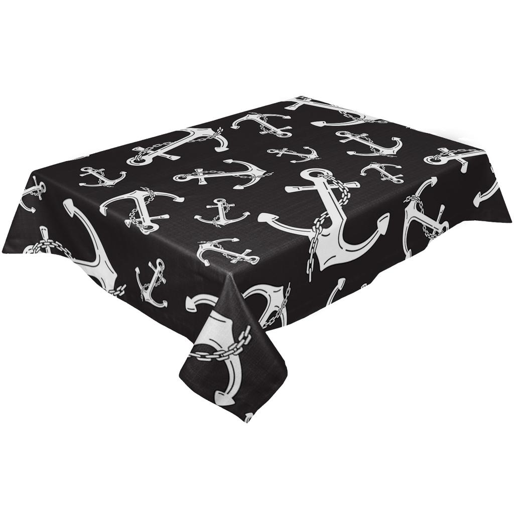 White Anchor Black Background Tablecloth Holiday Decor Waterproof Rectangular Tablecloths Wedding Decor Table Cover