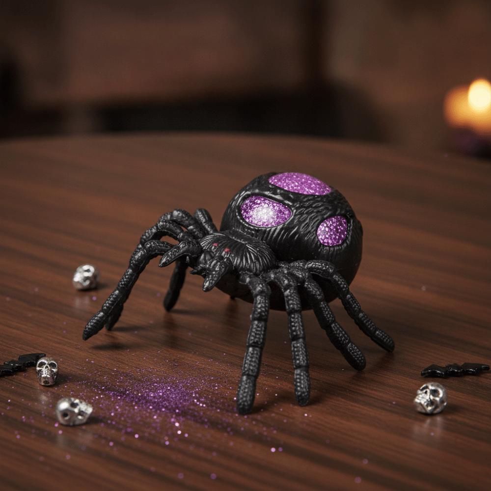 Novelty Black Spider Spoof Squeeze Toy Gold Glitter Filled Halloween Spider Squishy Holiday Party