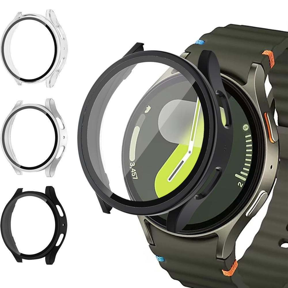 Чехол для Samsung Galaxy watch 7/6/5/4 44мм 40мм Защитный Полный экран Защитное закаленное стекло PC бампер Galaxy watch 7 Чехол