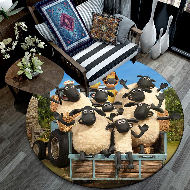 Shaun the Sheep Round Area Rug,Carpet Rug for Living Room Bedroom Sofa Playroom Decor,Non-slip Floor Mat