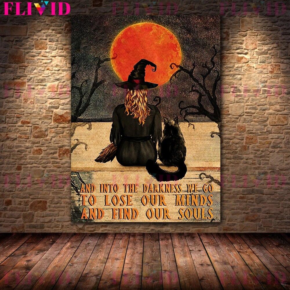 Тьма, черная кошка, ведьма живет здесь, ретро декоративный постер и принты, Общество черных кошек, настенное искусство, холст, картина, украшение без рамки