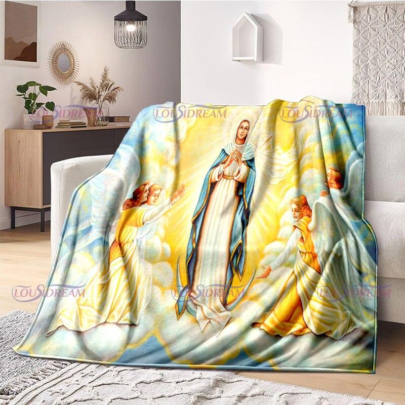 Religious Blessed Virgin Mother Mary Fleece Warm Soft Throw Blankets Fuzzy Bed Blanket for Couch, Bed, Sofa Ultra Warm and Cozy