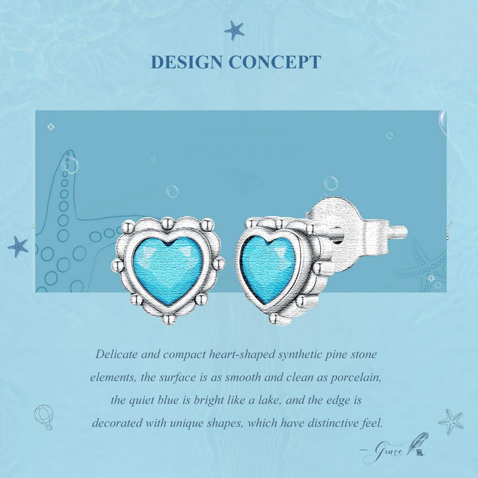 WOSTU Серьги-гвоздики в форме сердца из стерлингового серебра 925 пробы, синие бирюзовые мини-серьги Love для женщин, оригинальный дизайн, ювелирные изделия