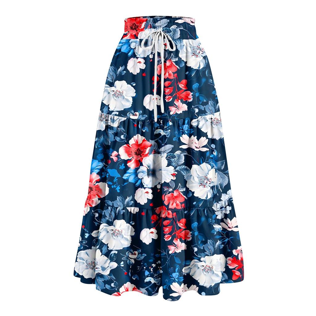 Женская весенняя повседневная длинная юбка с оборками, однотонная юбка, ретро-юбка в складку