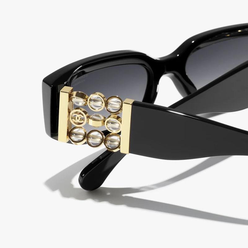 Chanel Rectangular Sunglasses With Beaded Temples Unisex sunglasses Black CH5544A-C622S8