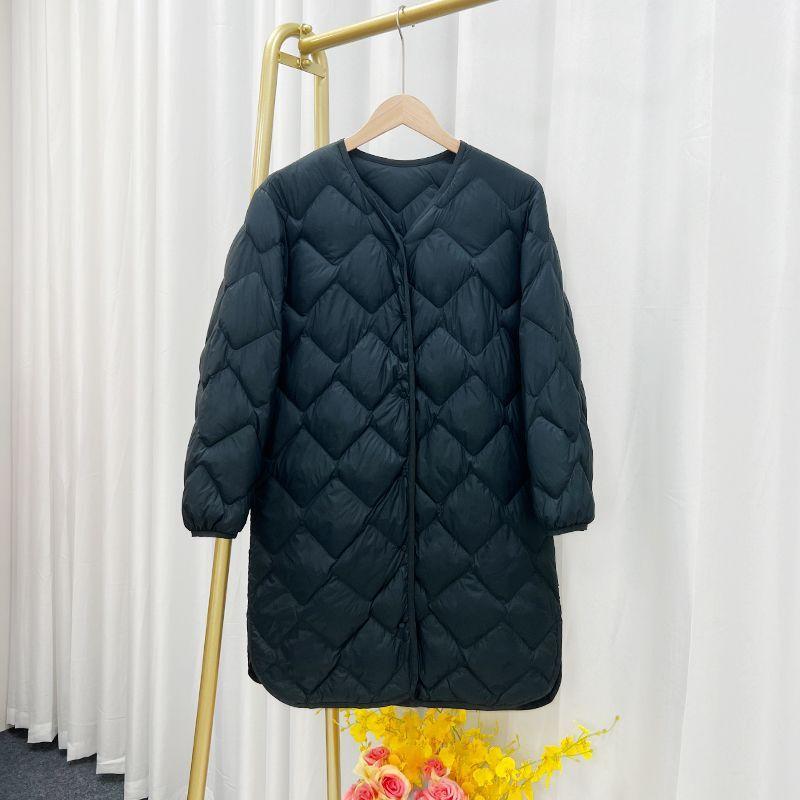 Осень и зима новая легкая пуховая куртка женская средней длины с длинным воротником длинная куртка-подкладка без воротника