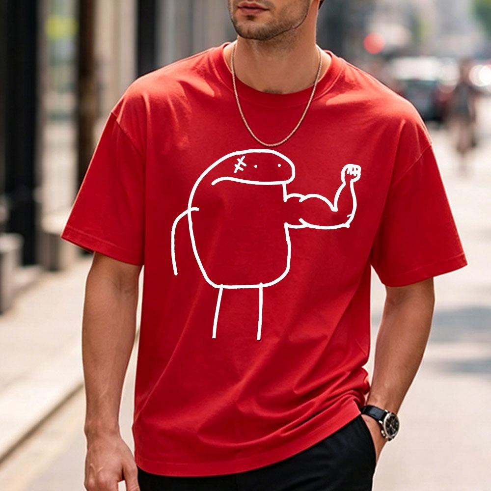Unisex Cotton T Shirt Flork Stick Figure Flexing Muscular Arm Doodle Cartoon Print Funny Fitnes