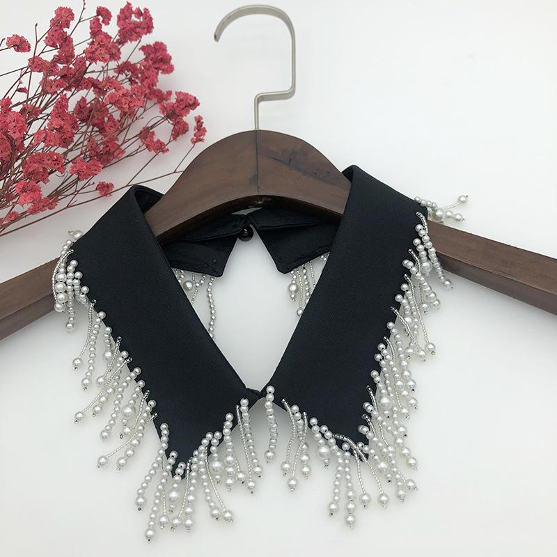 Women White Fake Collar Handmade Beads Detachable Solid Color Shirt False Collar Blouse Women Neckwear Decor