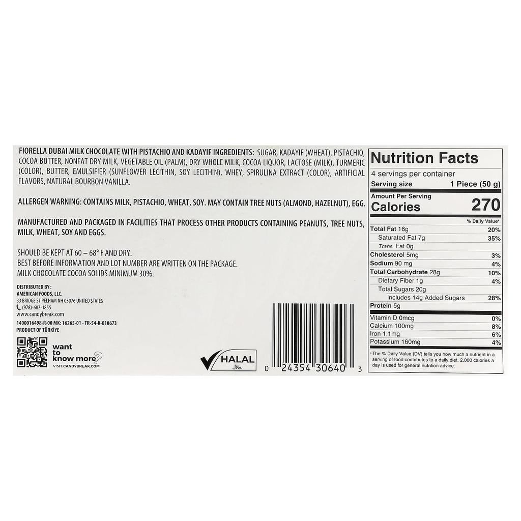 Fiorella, Dubai Chocolate, 200g (7.05oz)