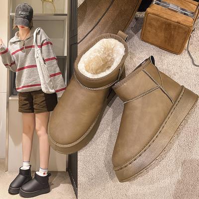 2025 зима новые однотонные утолщенные теплые на плоской подошве зимние ботинки до щиколотки нишевые большого размера женские зимние ботинки