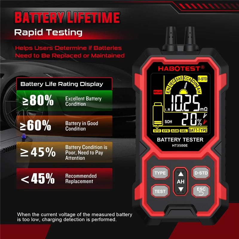 HT3500E 12V 24V Battery Tester Color Screen Car Lithium Battery Test Lead Acid Battery Analyzer Internal Resistance Tester