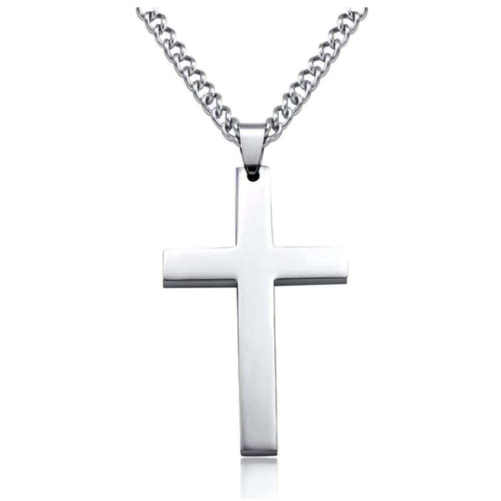 Unisex Stainless Steel Cross Pendant Necklace Punk Hip Hop Chain Vintage Crucifix Rosary Beads Charm Cool Gift for All