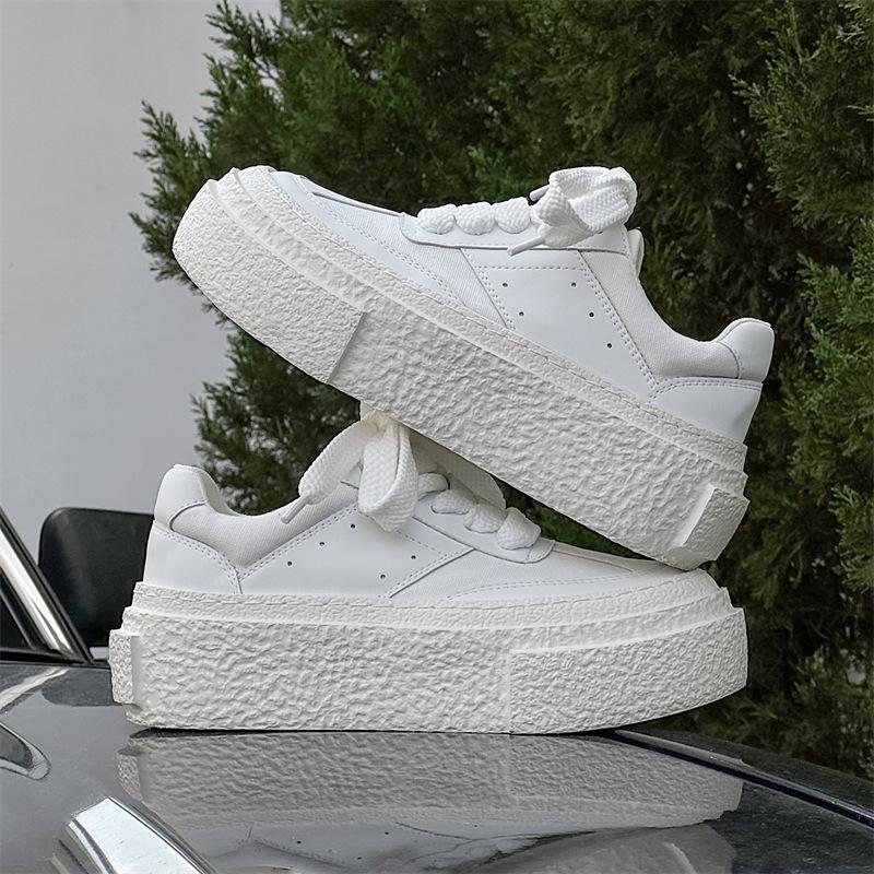 Пара туфель на толстой подошве в стиле «высокий сосновый пирог», универсальные парусиновые дышащие повседневные кеды на платформе, легкие маленькие белые туфли 50557-W