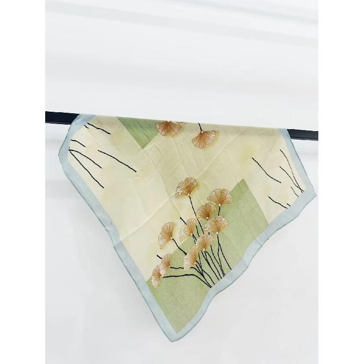 Women'S Spring And Autumn New Cotton Linen Flower Letter Cotton Linen Herringbone Silk Scarf Square Scarf Professional Scarf Scarf