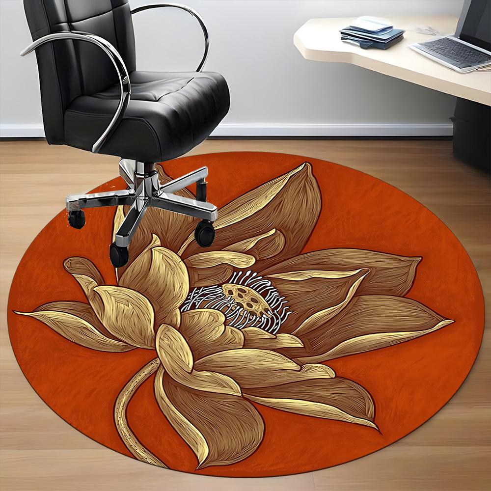1pc Lotus Bloom Office Round Area Rug, Mat Suitable For Office, Under Office Chairs Bedroom Living Room Home Decor, Room Deco