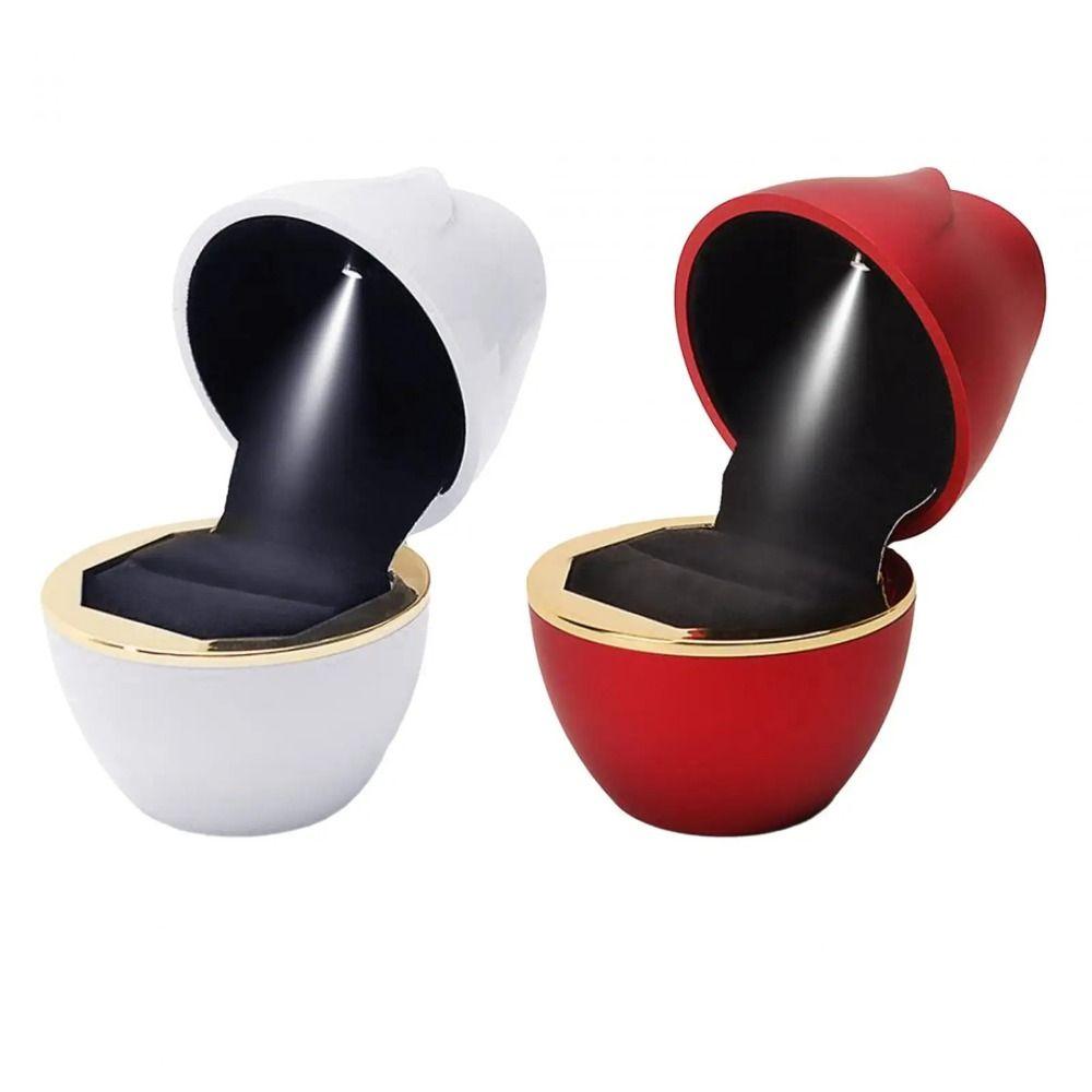 with LED Lights LED Rings Box Rose Shape Jewelry Ring Case Portable Necklace Box for Valentines