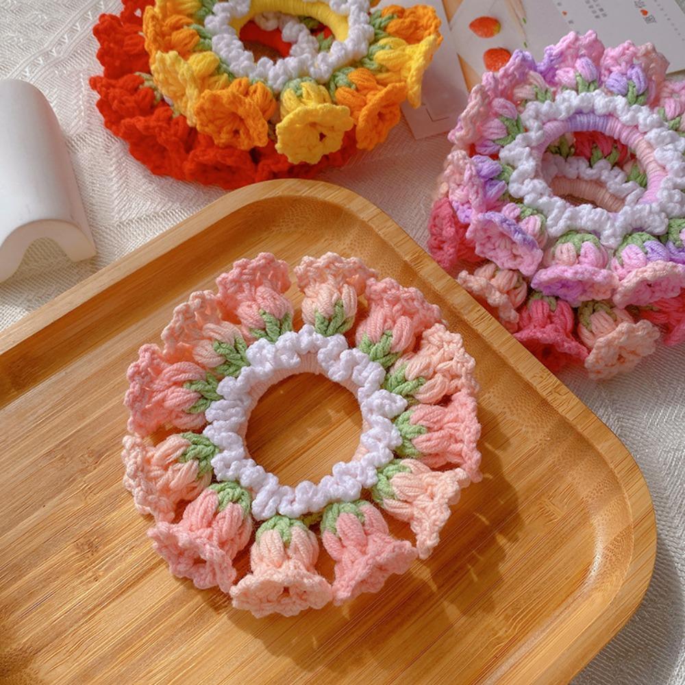 Elastic Knitted Hair Rope Handmade Sweet Hair Tie Cute Crocheted Flower Scrunchies Party