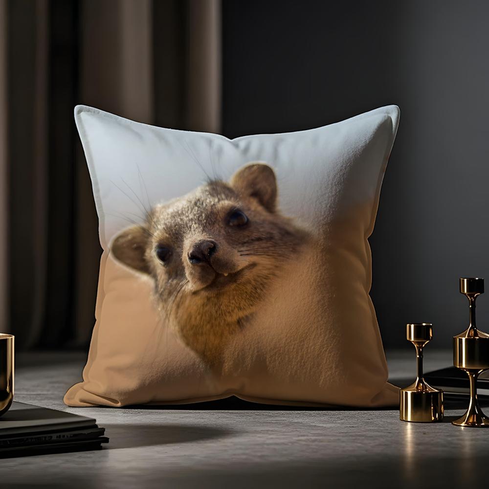 Anime Cute Rock Hyrax Animal Pillow Case Anti-Dustmite Pillowcase Invisible Zipper Silky Short Plush Sofa Cushion Cover