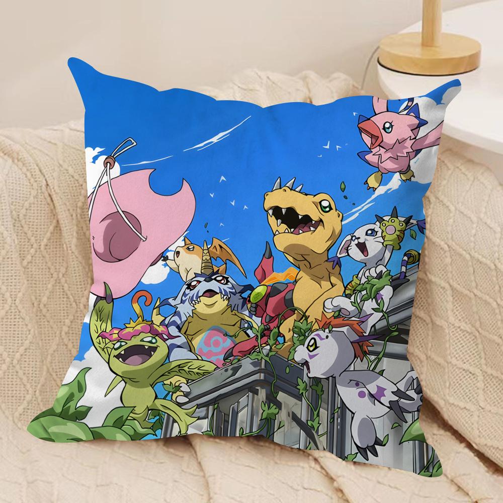 Anime DDigimon AAdventure Cushion Cover Silky Short Plush Invisible Zipper Dustproof Sofa Pillow Case For Home Decor