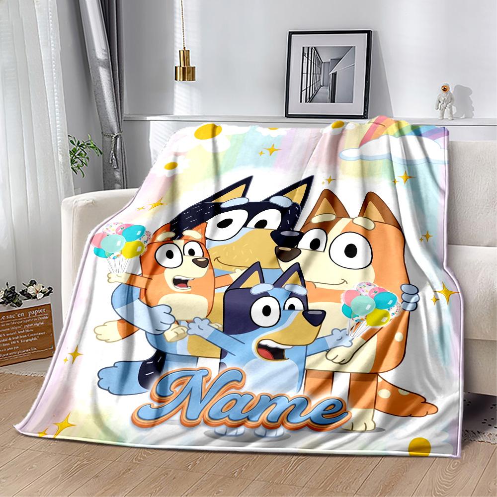 Bluey's Colorful Friends Customize Your Name Blanket Gift Customizable Blanket Ultra-Soft Great for Home Decor Seaside Nap Bedding for All Occasions