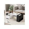 Table basse moderne 105 x 60 x 40,5cm - Design noir et blanc avec finition brillante, tiroir et plateau en bois.
