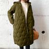 Fall Winter Women Jacket Hooded Zip-up Rhombus Texture Thin Padded Long Sleeves Mid Length Loose Work School Daily Coat