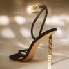 Fashion 2025 French Summer New Pointy Line With Golden Party Sandals For Women Casual Hollow Open Toe High Heels