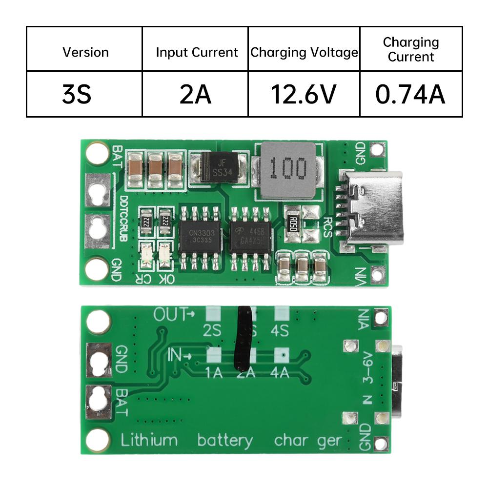 2S/3S/4S 1A 2A 4A Type-C To 8.4V 12.6V 16.8V Step-Up Boost LiPo Polymer Li-Ion Charger DC 36V 18650 Lithium Battery