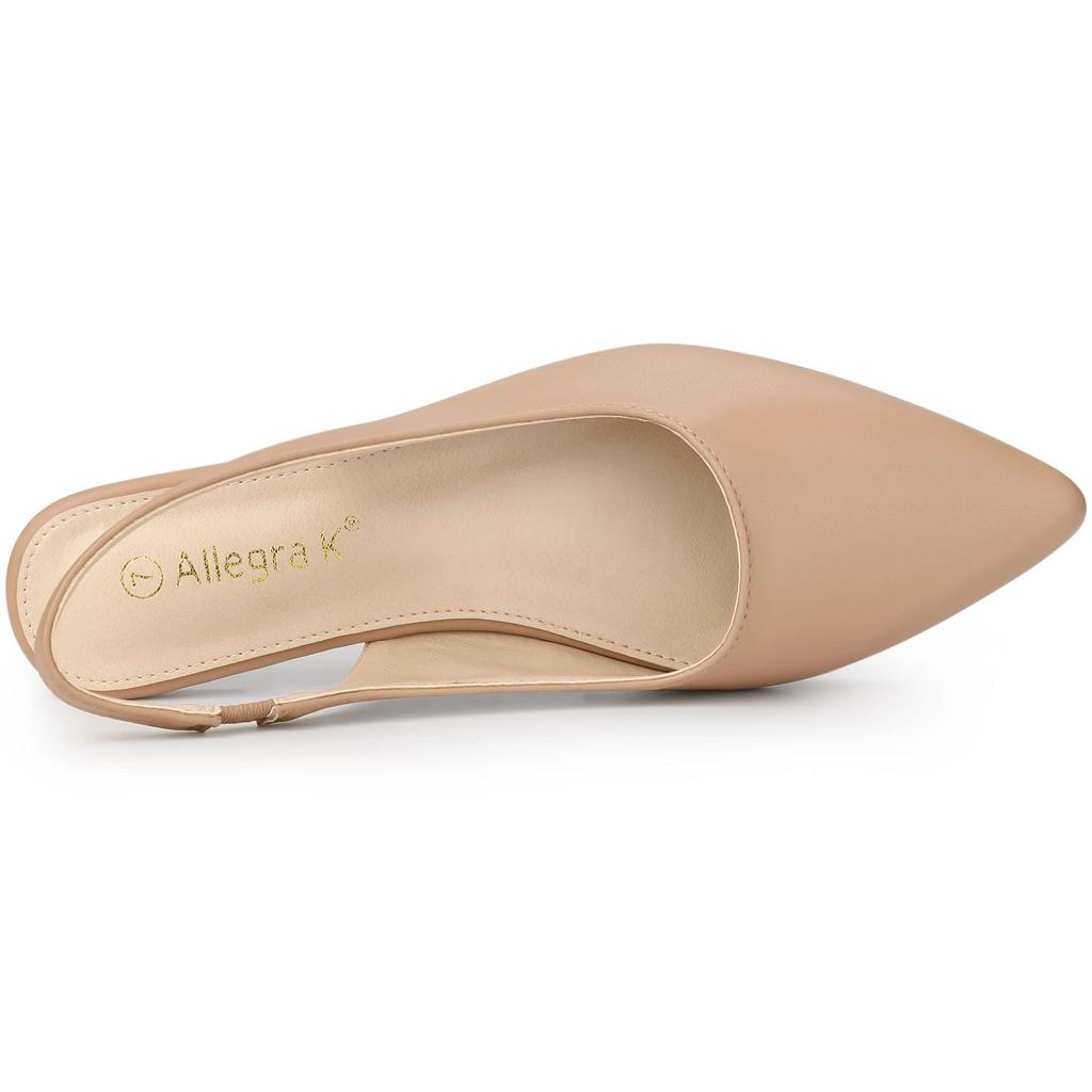 Allegra K Women's Nude Pointed Toe Slingback Flat Pumps, Size 26.0 Cm