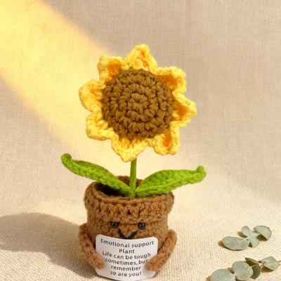1 шт. Вязаная пряжа Сердцевидное комнатное растение Искусственный цветок Настольное украшение для кабинета День святого Валентина Рождество Маленький подарок Пряжа Солнце