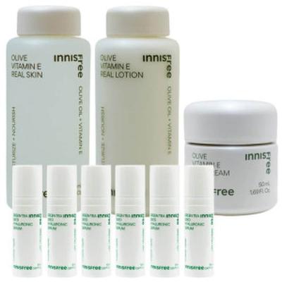 Оливковый витамин Е Настоящий набор из 3 предметов (кожа + лосьон + крем) + (бесплатная сыворотка с зеленым чаем 15 мл x 6)
