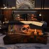 Black Blue Flame Skull Duvet Cover Set Full Size 3D Skeleton Bones Bedding Set Gothic Comforter Cover Horror Skull Quilt Cover