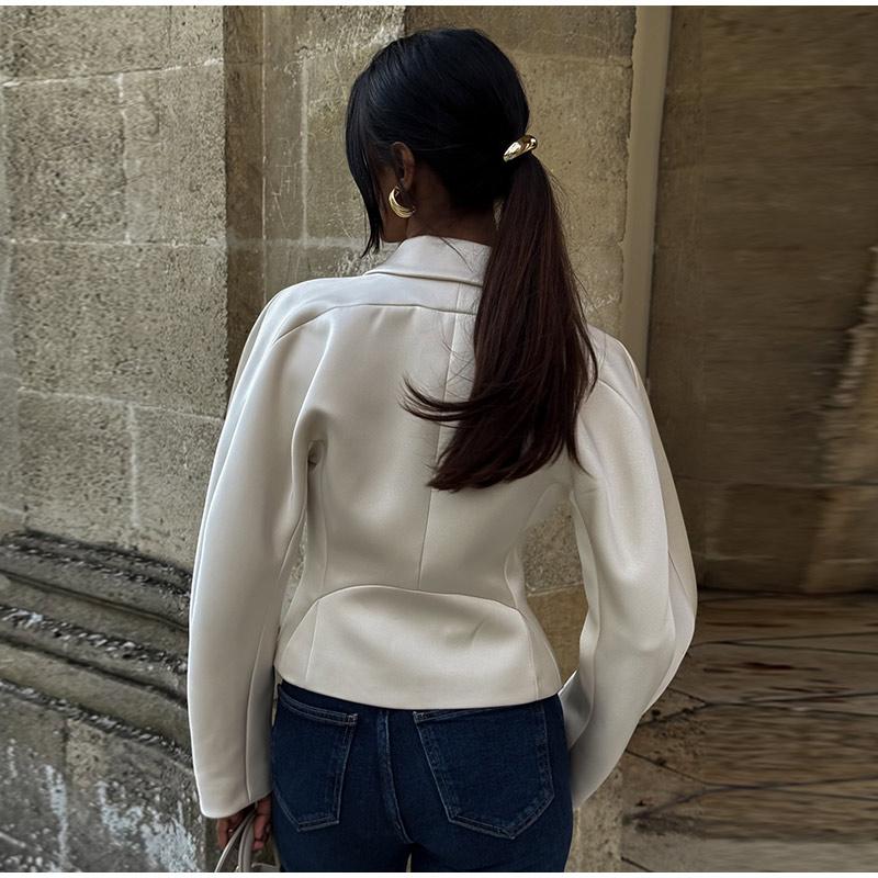 Летний женский блейзер с лацканами, на одной пуговице, короткий пиджак, повседневный, с длинными рукавами, приталенный, тонкий пиджак