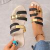 Fashion Women Slippers 2025 New Casual Blocking Sandals Outdoor Soft Leather Slippers Thick Soled Slope Woven Straw Shoes Slides Women