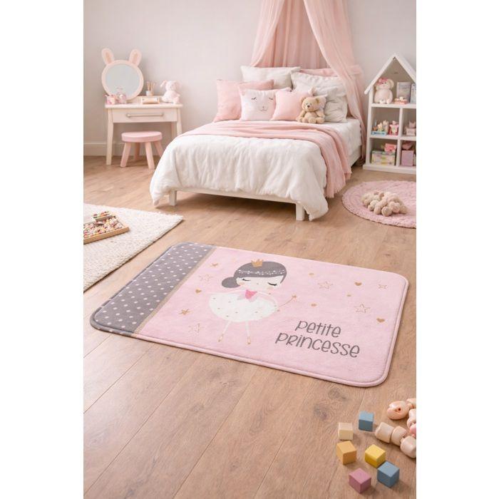 Tapis velours enfant Petite princesse 45 x 75 cm rose