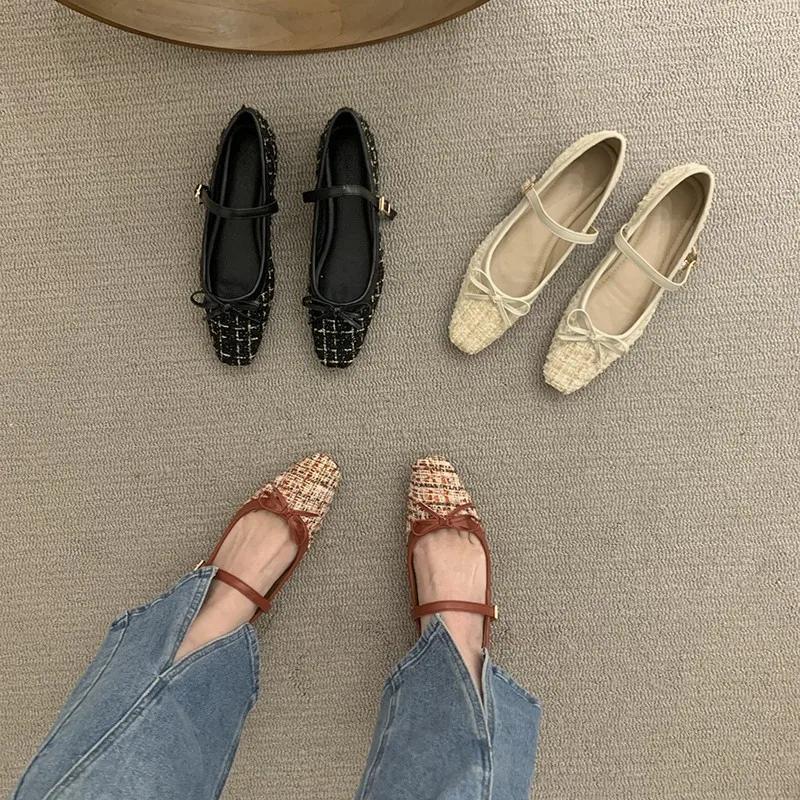 Элегантные туфли-лоферы 2024 Весна Женские однотонные туфли с пряжкой на мягкой подошве Женская мода Круглый носок Бабушкины туфли на плоской подошве Мокасины с бантом
